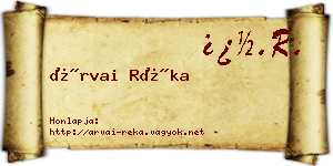 Árvai Réka névjegykártya